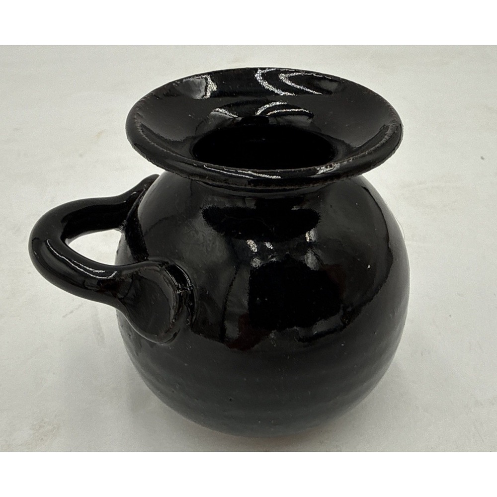 Vtg Studio Pottery Stoneware Bud Vase Signed Handmade Drip‎ Glaze Black Mini